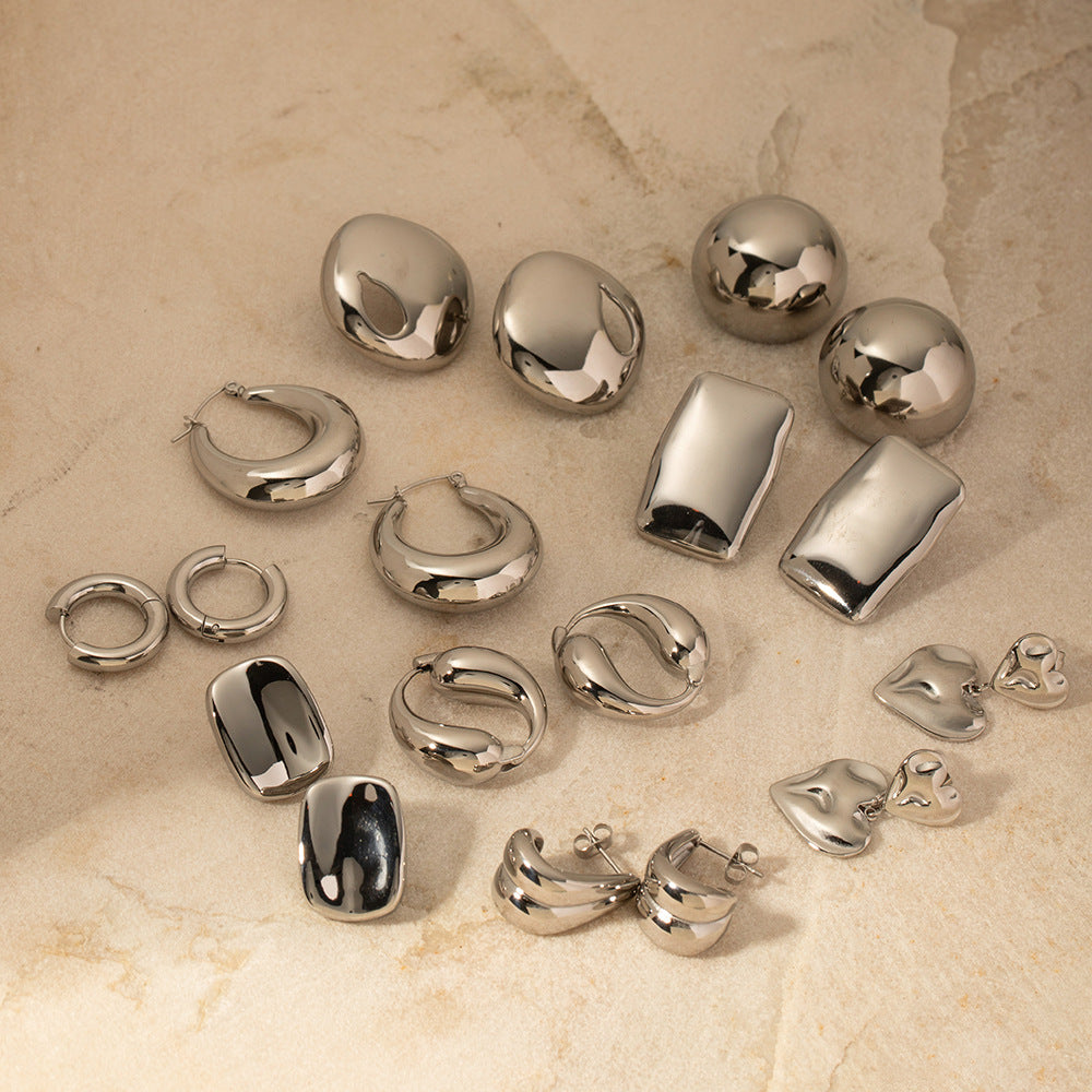 Stainless steel silver huggie hoop earrings for women