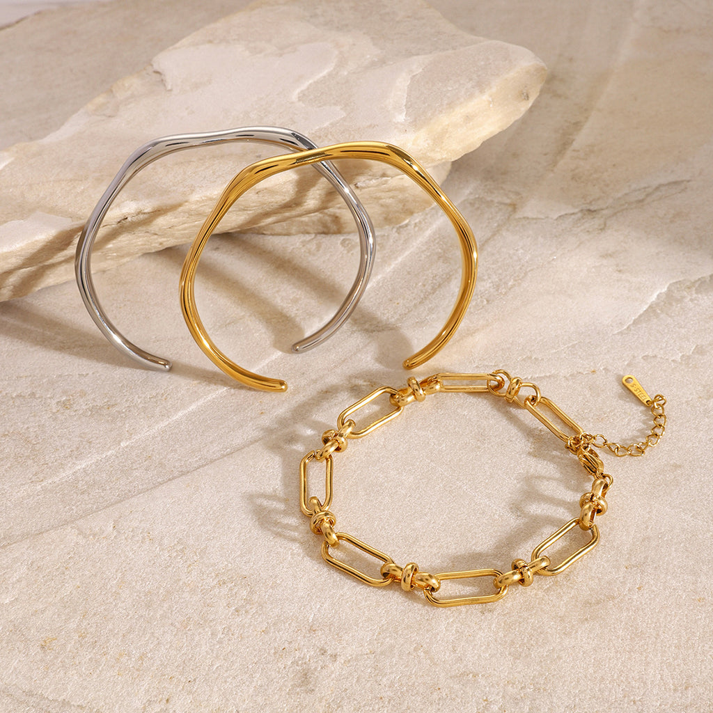 INS stainless steel plain bangle, high-end classic bracelet, titanium steel open bangle, 18k gold jewelry.
