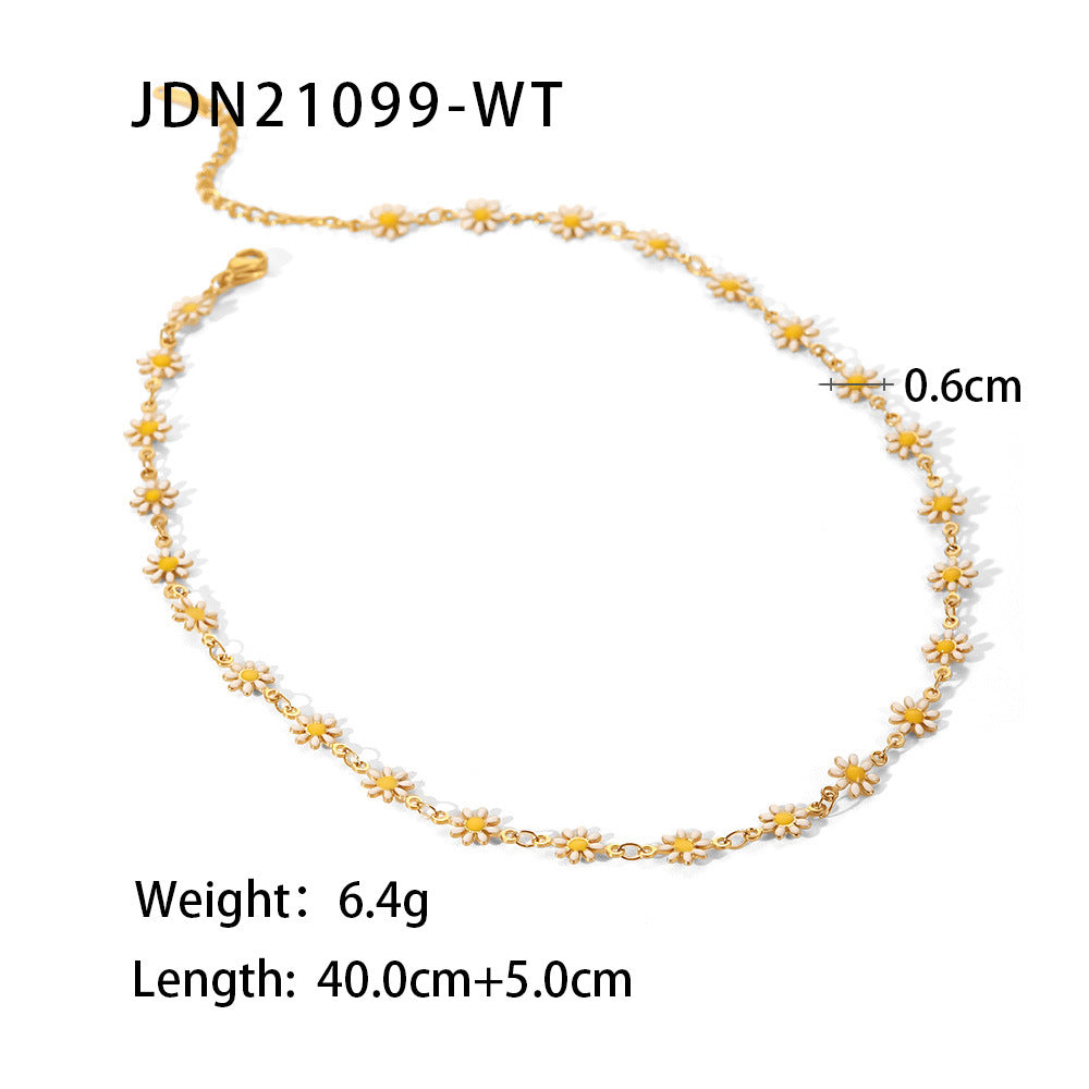 New Summer 18k Gold Stainless Steel Daisy Earrings Ins Gold Colorful Daisy Chain Necklace