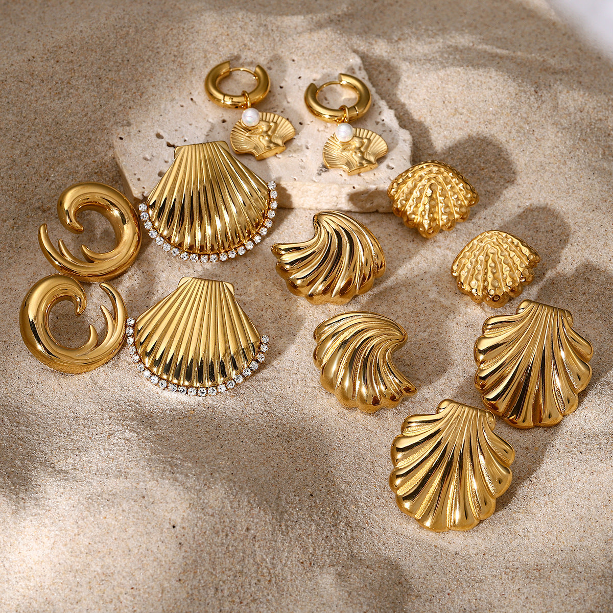 Delicate gold shell stud earrings summer jewelry
