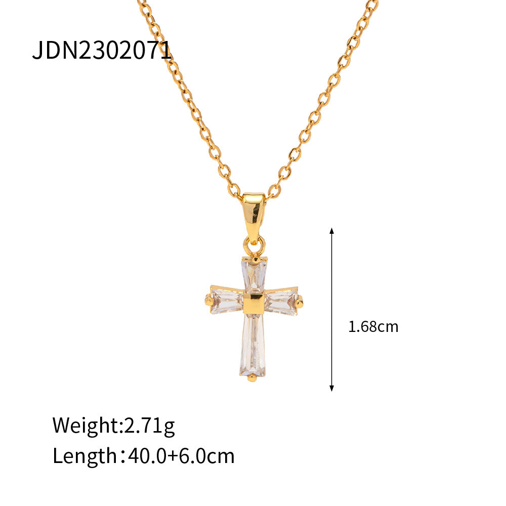 Necklace Cross Gold Plated Women's 18K Stainless Steel Jewelry Set