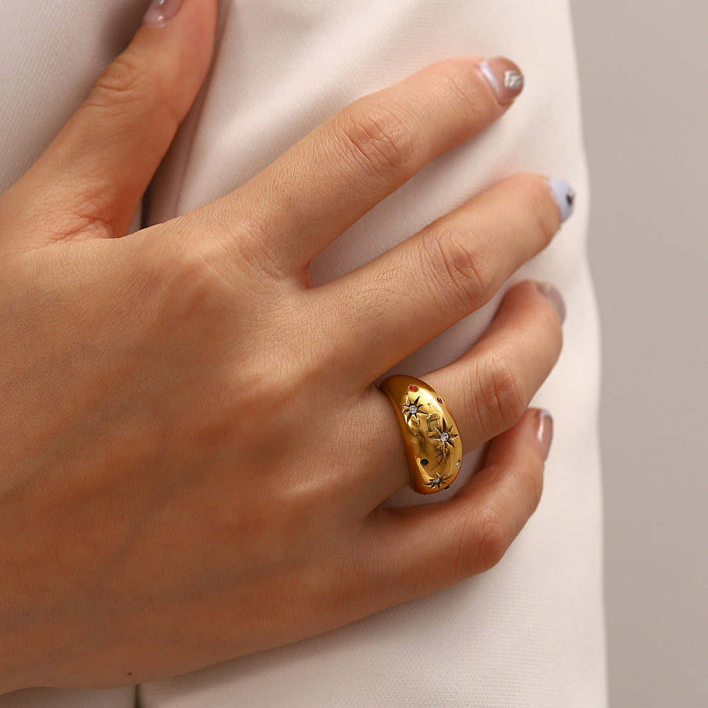 Ring Chunky Vintage Celestial Gold Tone Star Fashion for Women