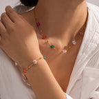 Bracelet Delicate 18k Gold Stainless Colorful Flower Chain for Women