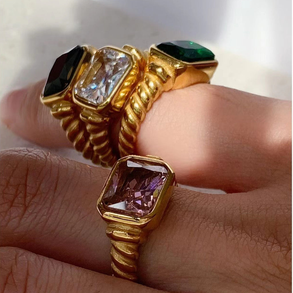 Twisted Gold Zircon Statement Band, Close-Up View