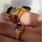 Twisted Gold Zircon Statement Band, Close-Up View