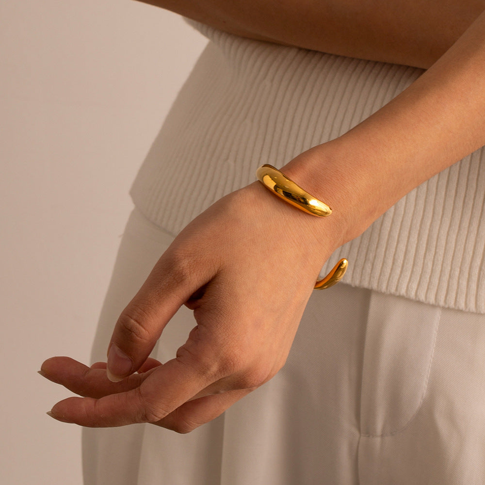 Gold Open Cuff Bracelet - Minimalist 18k Plated Titanium Steel Bangle