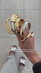 Gold Wavy Open Cuff Bracelet, 18K Gold Plated Stainless Steel