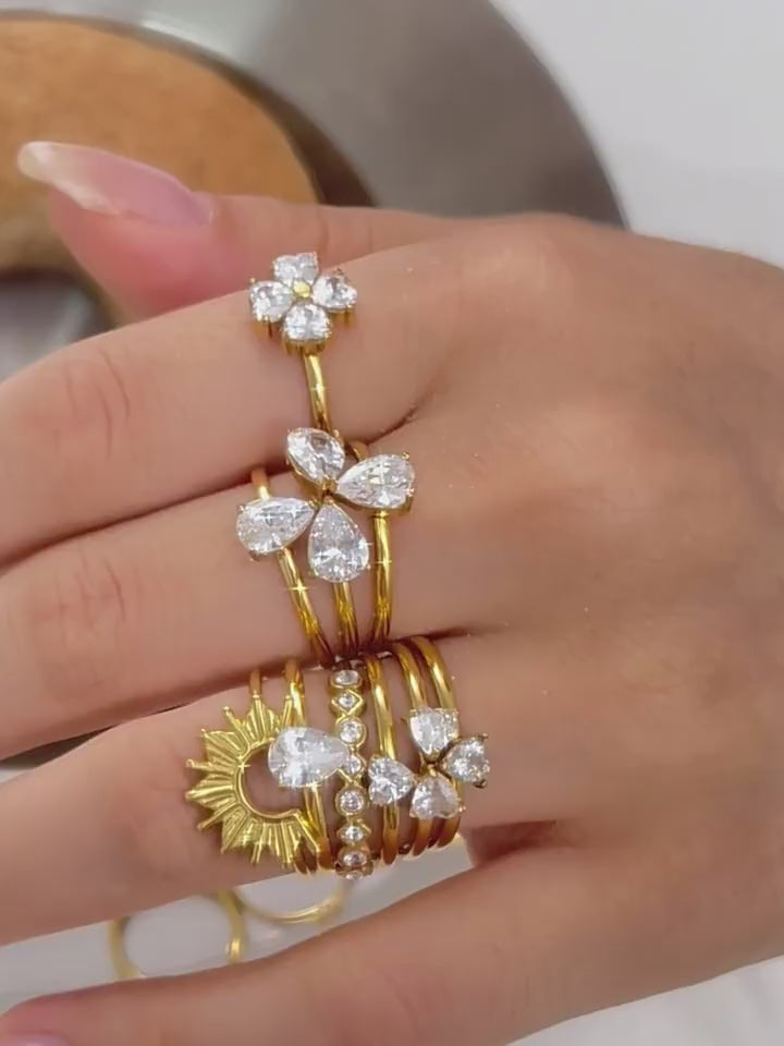 premium 18k gold plated stackable zircon stainless steel ring set crafted for modern everyday elegance